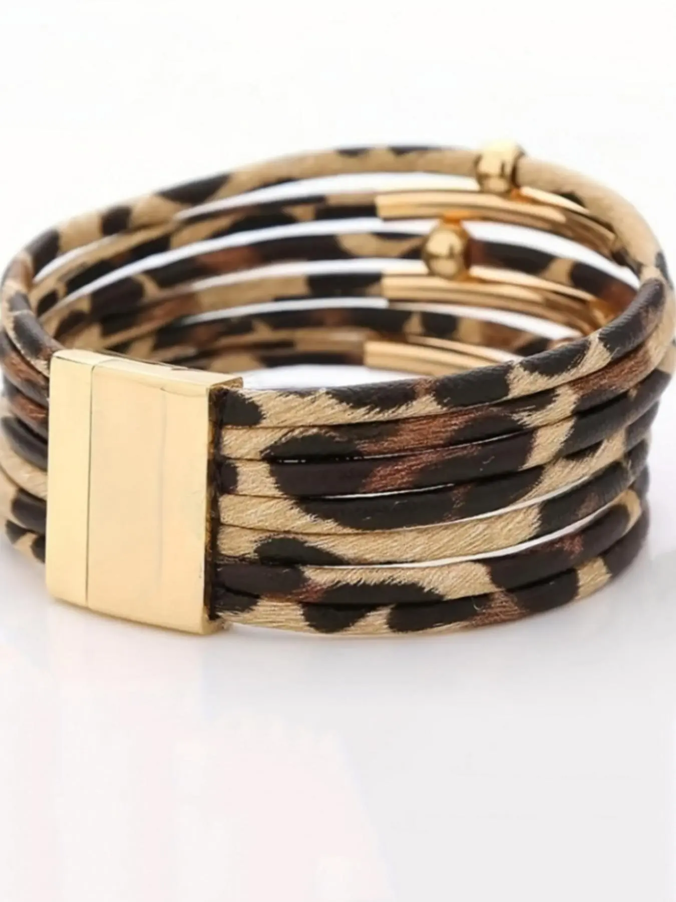 Leopard Pattern Multi-layer Bracelet, Fashionable Magnetic Closure Bracelet for Women & Girls, Trendy All-match & Exquisite Jewelry for Birthday Gift, Stackable Bracelets, Trendy Stack Bangle, Multilayered Bangles