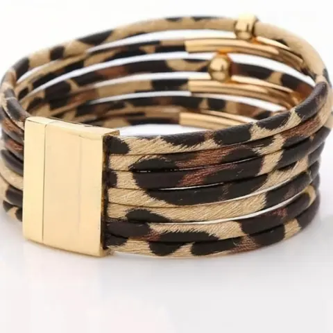 Leopard Pattern Multi-layer Bracelet, Fashionable Magnetic Closure Bracelet for Women & Girls, Trendy All-match & Exquisite Jewelry for Birthday Gift, Stackable Bracelets, Trendy Stack Bangle, Stacked Design Bracelets