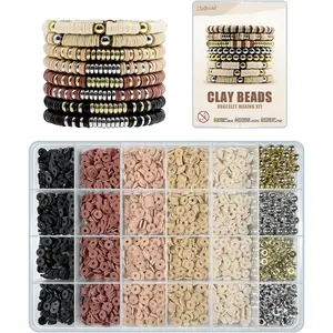 Bracelet Making Kit 3200Pcs, Clay Beads Bracelet Kit with Gold Beads and Sliver Beads, Swift Friendship Beads Bracelet Kit for Bracelets Making (Earth Tone)
