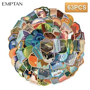EMPTAN 63Pcs National Park Stickers, Waterproof Vinyl National Park Decals for Water Bottles, Laptops, Luggage, Cars, Scrapbooking, Travel & Outdoor Adventure Gifts for Hikers, Campers, Nature Lovers