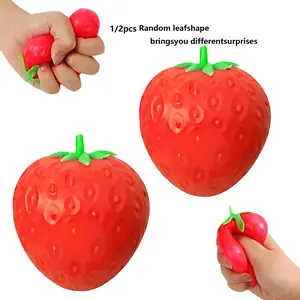 2-Pack Strawberry Stress Ball Set, Fruit-Shaped Anxiety Relief Toy, Fun Dough Squeezing Game, Ideal for Kids Parties, Adhd Support