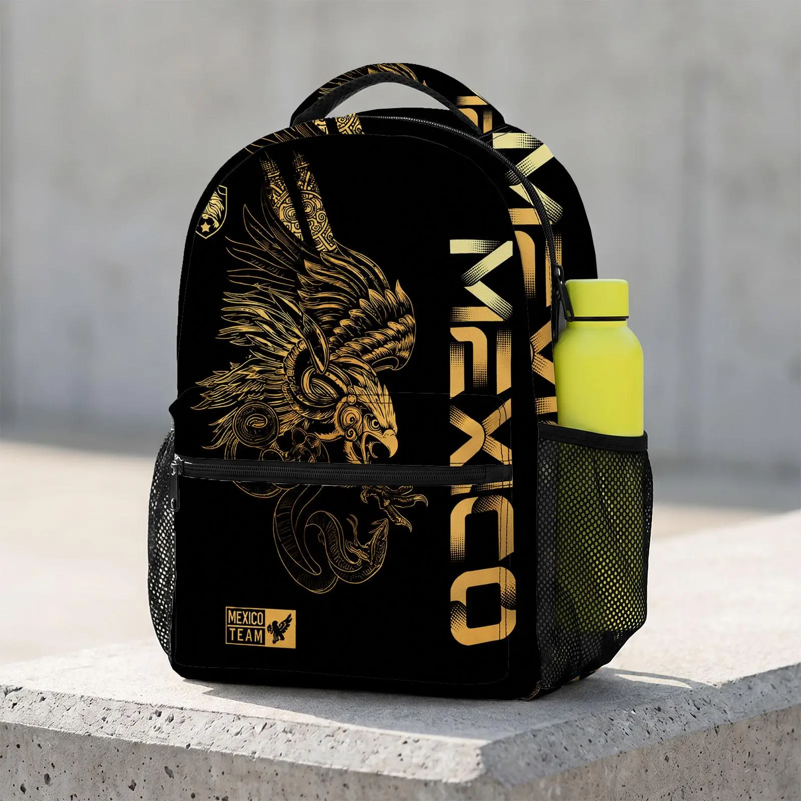 Mexico-Bold-Eagle-Gold Cute Cartoon School Backpack for Teen Girl | Aesthetic Print Bookbag for Kids & Students | Large Capacity Casual Daypack