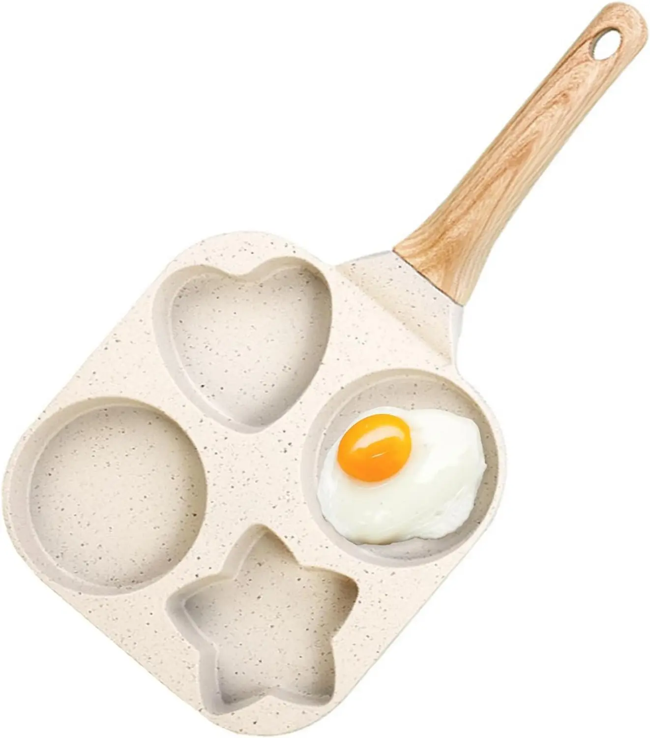 4 Holes Non-stick Egg Frying Pan, Multi-Functional Handled Skillet,Cooking Accessories,Wooden Handle Medical Stone Omelet Non-stick Cookware frying pan,Durable Small Breakfast Frying Pan, Easy-to-Clean Kitchen Cookware, Kitchen Gadgets Must Have outdoorfu