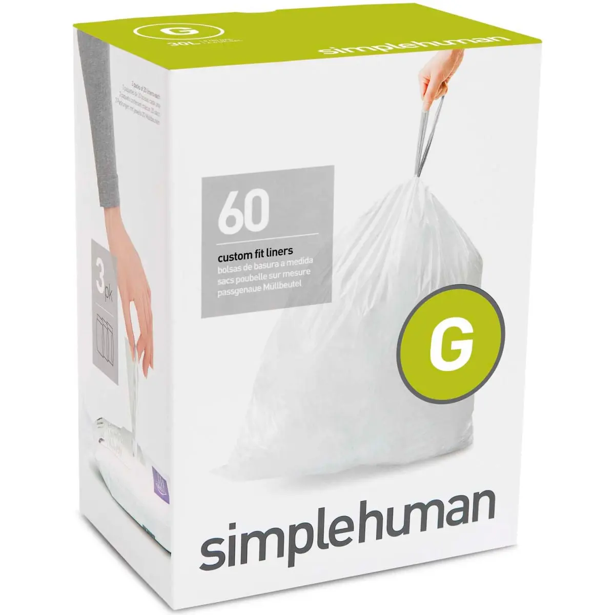 Simplehuman Code G Trash Bags - Expertly Crafted Durable, 8 gal, 1.18 mil, 17.5 x 28 in, White, Up to Date Designs, Model 261523 Jumbo Pack (240 Bags), Creativity