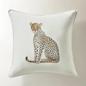 Z Gallerie Lou Leopard Embroidered Pillow 22" Soft Furry Cushion Square Seat Cushion