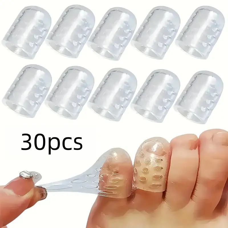 30 Pcs Silicone Toe Protectors, Breathable Gel Shoe Head Covers, Flexible Foot Care Accessories, Unisex Odorless Toes Caps, Anti-Chafe Feet Tubes, Clear, Toe Protectors For Shoes