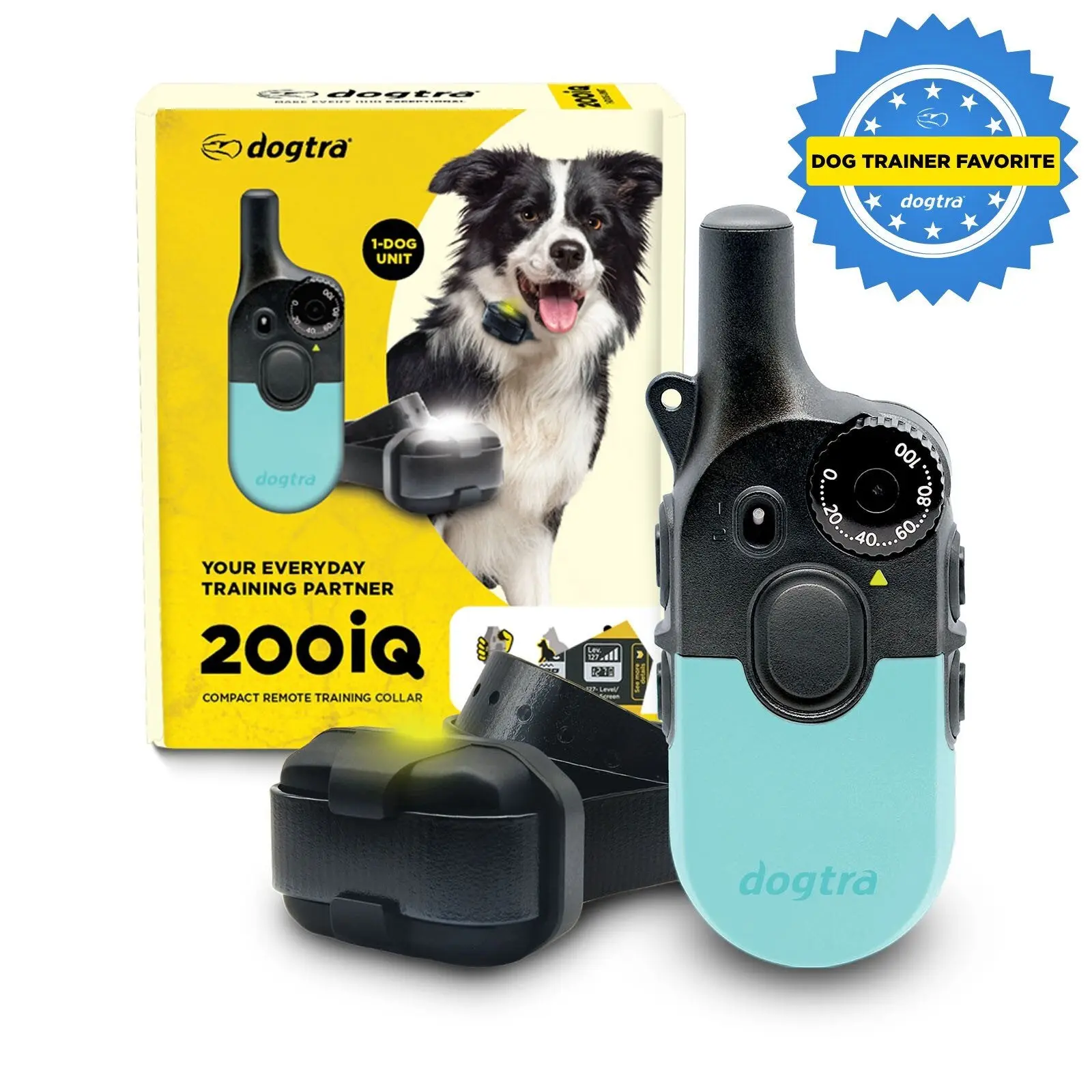 Dogtra 200iQ Remote Training E Collar - 100 Levels Tone Vibration 1/2 Mile Range - Compact Waterproof One-Handed Control for Dogs 10 lbs - Lightweight Daily Training - Slip Resistant Teal
