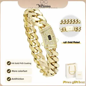 14K Gold-Plated Miami Cuban Link Chain Bracelet For Women And Men Stainless Steel Iced Out Clasp With Exclusive Gift Bag Fashion Hip Hop Jewelry Gift