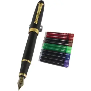 Jinhao 450 Normal nib Fountain Pen Black with 5 color Ink Cartridges