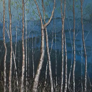 "INTO THE WOODS" Large Acrylic, Oil and Relief Work wall hanging-painting by artist Vanessa Riggs