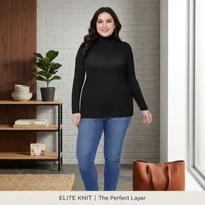 Women's Plus Size Turtleneck Mock Neck Long Sleeve Top - Lightweight Slim Fitted Base Layer Shirt Comfortable Breathable Stretchy Casual Wear Perfect for Layering Daily Outfits Essential Clothing