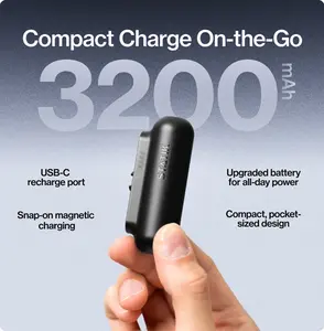 Snap-N-Charge | Magnetic Snap-On Portable Power Bank | 3,200mAh No-Wire Universal Charger | Ultra Compact Pocket-Sized | USB-C | iPhone Android AirPods