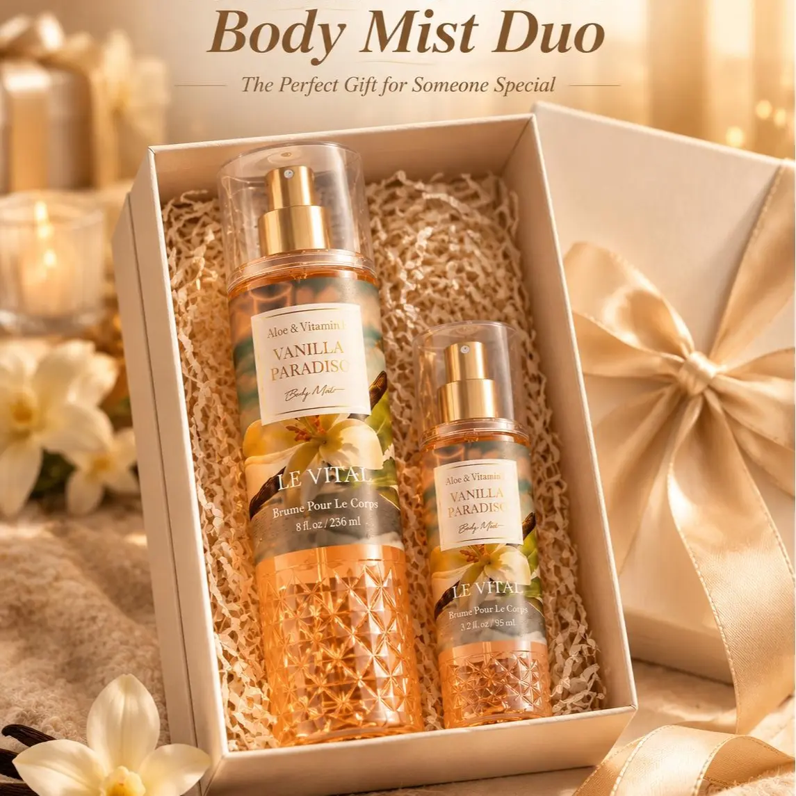 LE VITAL Women's Body Spray (10 Scents) – 2.5 oz / 8 oz sizes; long-lasting fragrance. A daily essential perfect for dates and a delightful gift for any occasion—stylish and ideal for birthdays, Valentine's Day, or holidays.