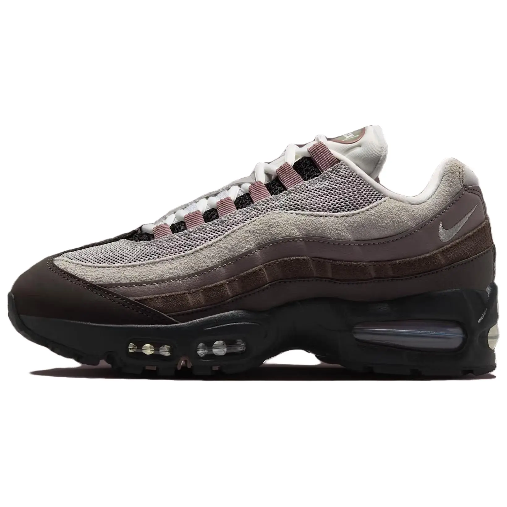 NIKE Women's Air Max 95 OG 'Velvet Brown' Lace-Up Sneakers, Streetwear Mesh Design, Casual Wear, Fits Small, Retro, Leather Mesh, Visible Cushion