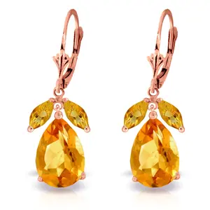 14k Rose Gold Leverback Earrings with Natural Citrines
