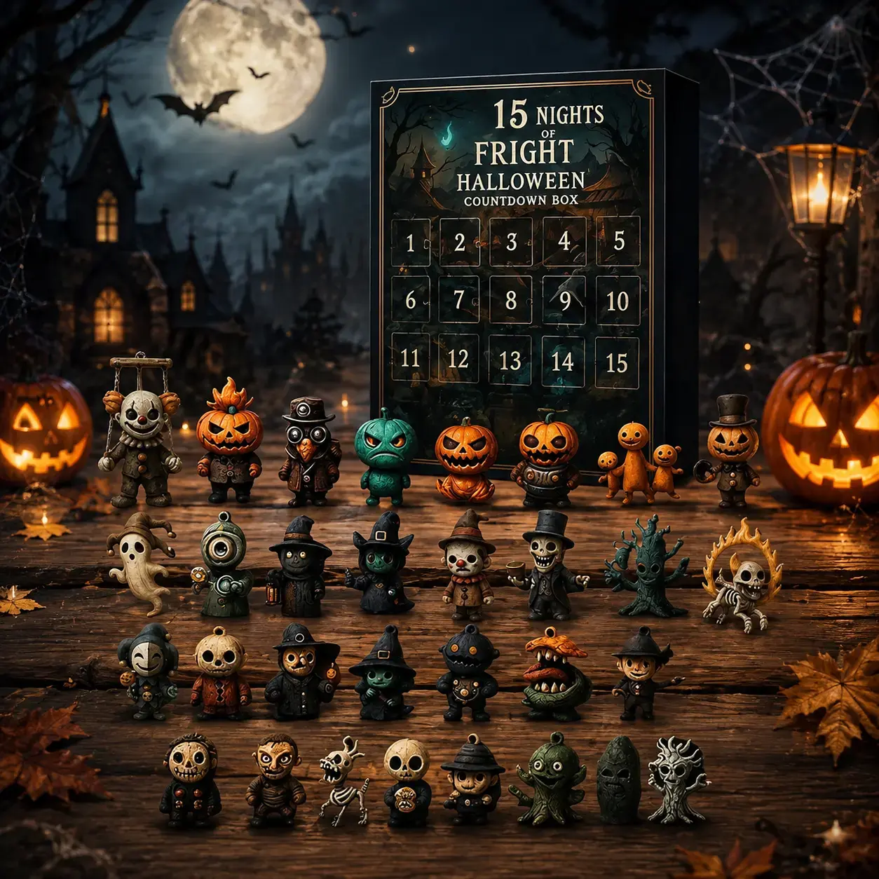 2026 Halloween Countdown Advent Calendar Gift Box - 15 Days of Fright Surprise Set, Scary Doll Collectible Minifigures, Halloween Horror Figures Ornaments Decorations, Hanging Charms, Mini Decorations, Daily Halloween Surprise Gift for Horror Lovers party