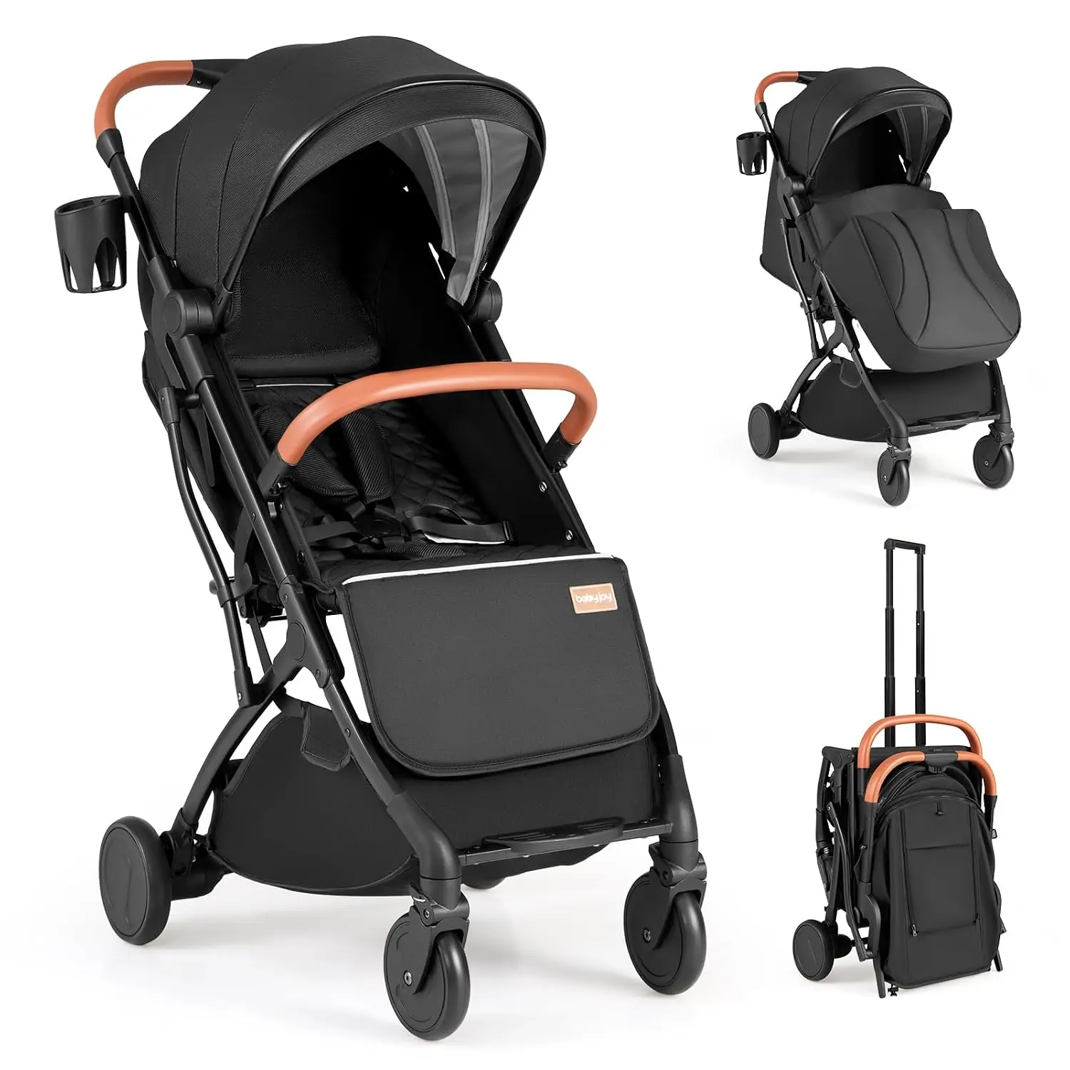 Lightweight Stroller, Compact Travel Stroller with One-Hand Fold, Adjustable Backrest, Canopy, Cup Holder, Footmuff & Storage Basket for Toddlers