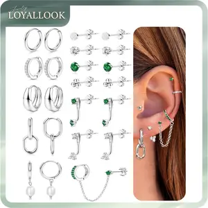LOYALLOOK Gold Earrings for Women 14K Gold Plated Stud Hoop Earring Stacks for Multiple Piercing Hypoallergenic Surgical Steel Stud Earrings Gold Hoop Earrings Sets Lightweight