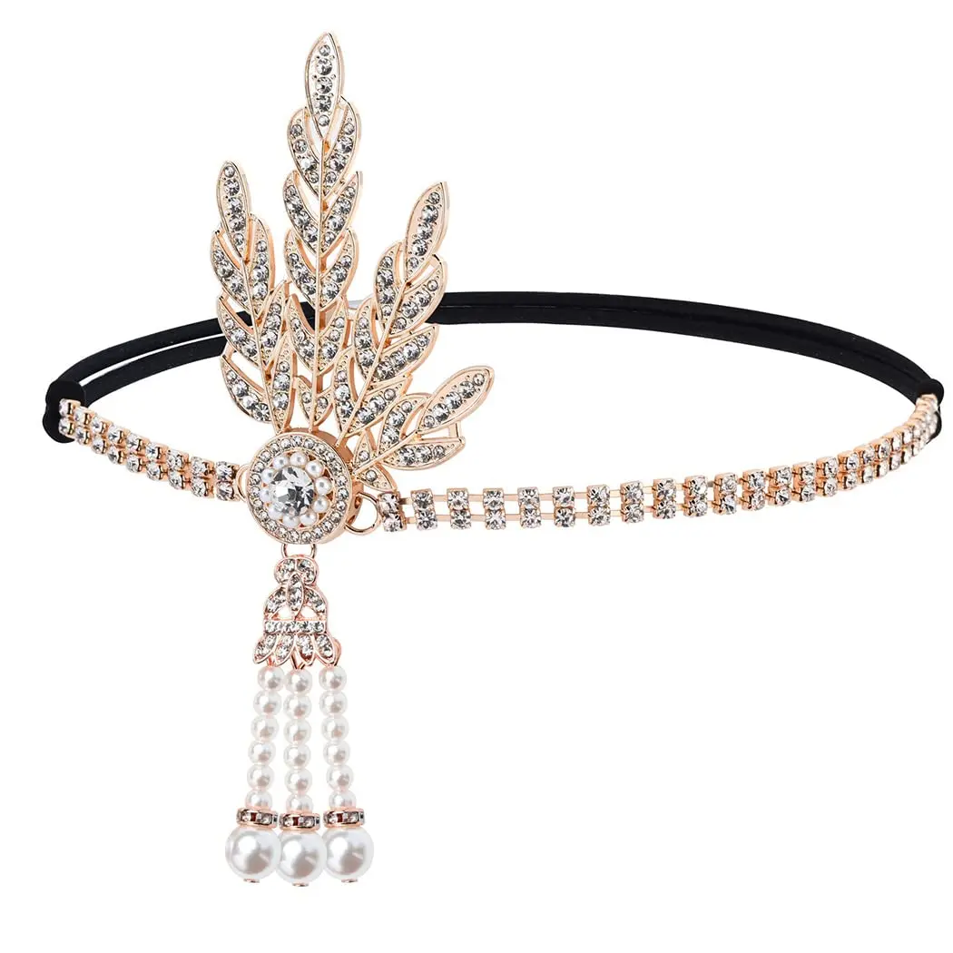 1920s Flapper Headpiece for Women, Rhinestone Crystal Beaded Hair Accessory with Elastic Band, Bridal Wedding Party Jewelry, Costume, Special, Stretchable, Themed, Roaring Theme Party, Vintage, Party Wear