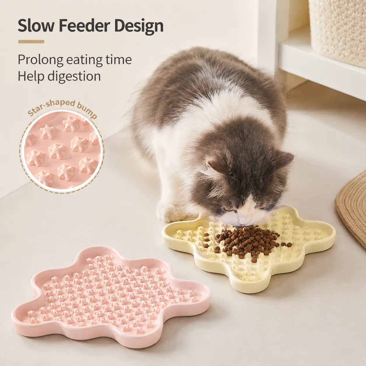 High-Temp Ceram Pet Slow Feeding Tray - Raised Dot Smooth Dense Surface Food Plate, Slow Feeder Design, 2 Sizes, Prolongs Eating, Aids Digestion, Reduces Choking Risk for Daily Cat Feeding