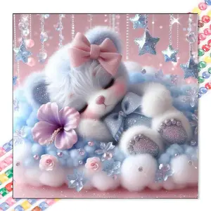 1pcs 5D DIY diamond painting kit, 5D diamond art kit, DIY decoration, baby bear, bow, star diamond painting full round drill DIY, mosaic, diamond art, Diy Diamond Arts, DIY art home decoration, suitable for Halloween and Christmas, Handicraft, Handcraft
