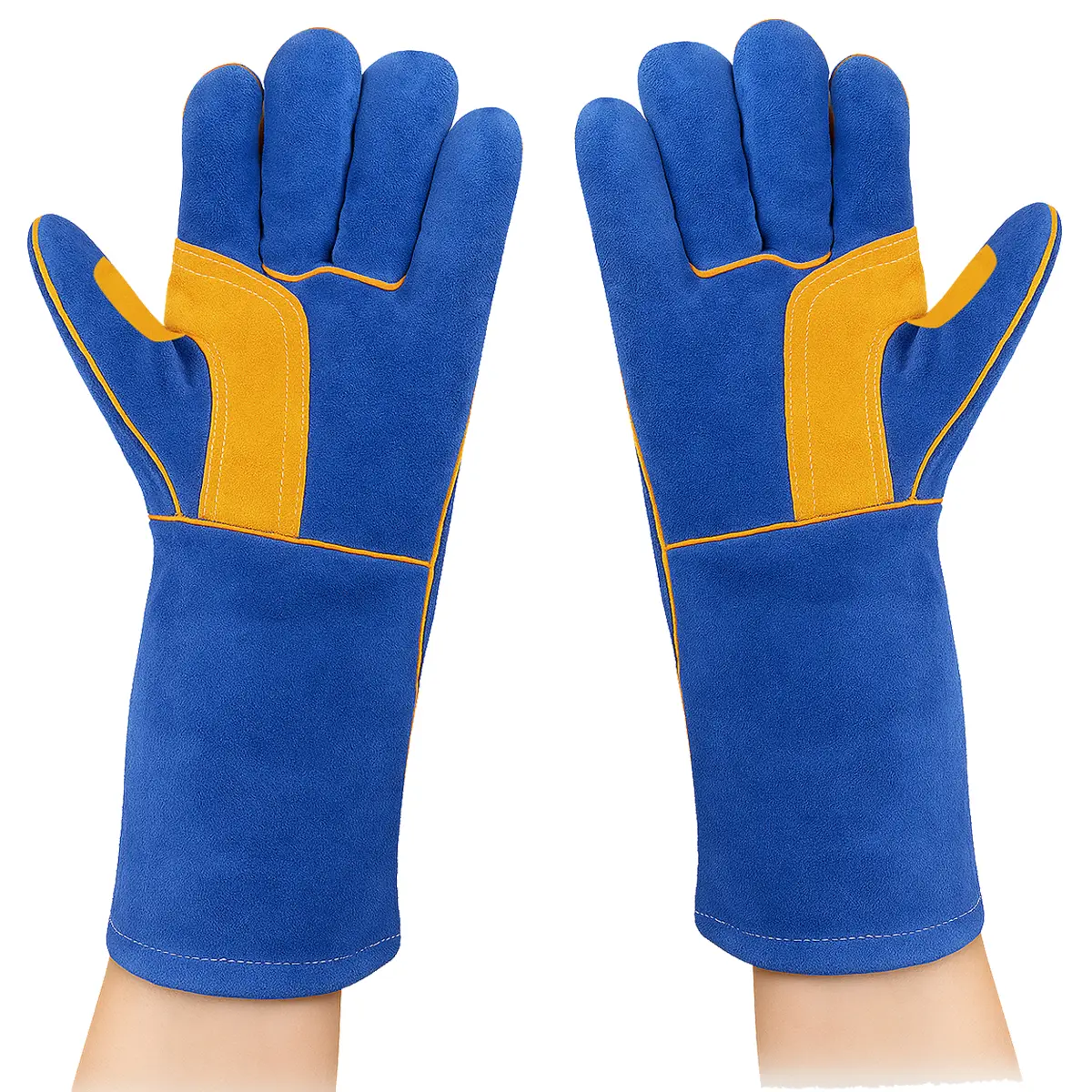 13.8" Heat Resistant Welding Gloves - 932F Fireproof Cowhide Leather with Kevlar Stitching, Durable Reinforced Design, Oil/Tear Resistant, Back Stress Point Relief for High Temp Jobs, Hot Surfaces (1 Size Fits Most)
