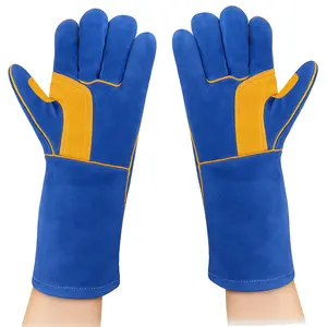 Heat Resistant 13.8" Welding Gloves | 932F Fireproof Cowhide Leather with Kevlar Stitching, Durable Reinforced Design for Arc/TIG/MIG, BBQ, Grill, Stove, Animal Handling (One Size Fits Most), Outdoor Work Gloves | Smooth Texture Gloves