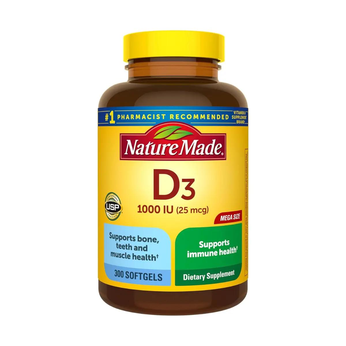 Nature Made Vitamin D3 1000 IU (25 mcg), 300 Vitamin D Softgels | Vitamin D Supplement for Immune, Bone, Teeth and Muscle Health Support, 300 Day Supply
