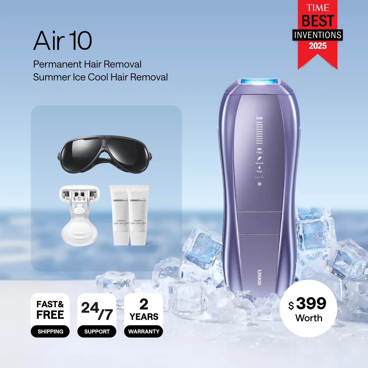 【Super Brand Day】Ulike Air 10 IPL Epilator Hair Remover Machine - Ice-Cooling Contact, Skin Sensor, Antibacterial, UV Filter, 90% Hair Reduction, Painless Selfcare Device for Women, Facial & Bikini Line Use