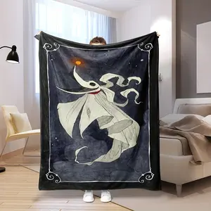 Contemporary Style Flannel Throw Blanket, "The Nightmare Before Christmas" Zero Pattern, Multipurpose All Seasons Cozy Sofa & Bed Companion, Digital Printed