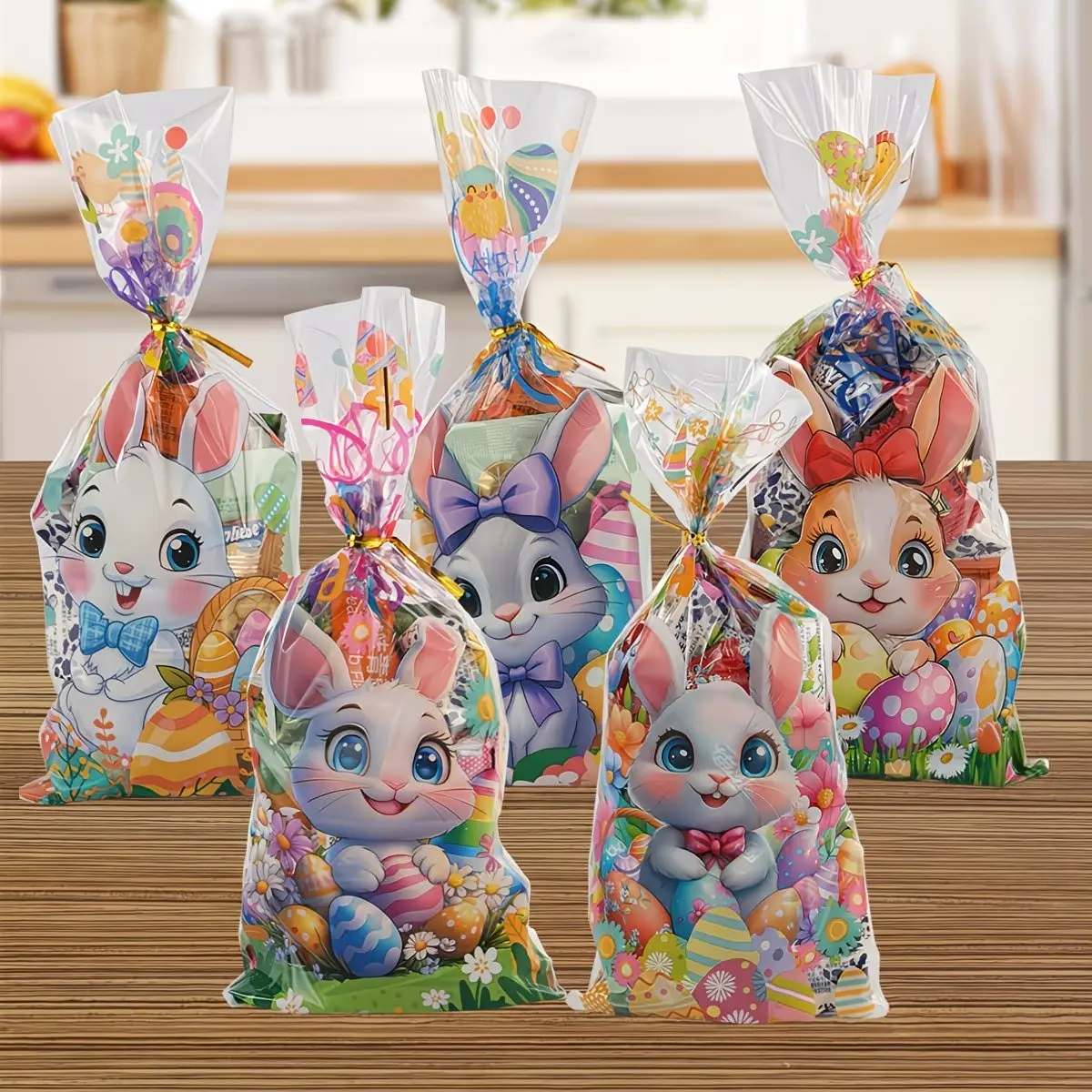 Easter Printed Flat Candy Gift Bags, Party Gift Packs, Set of 50 Pieces, Perfect for Holiday Treats & Party Favors, Ideal for Spring Celebrations