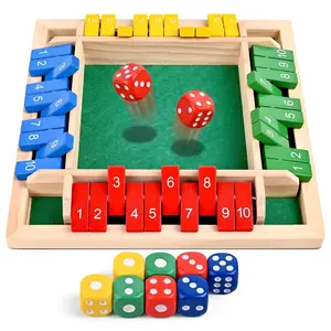 Vindstier Wooden Shut The Box Dice Game Classic 4-Player Wooden Flip Board Game with 10 Numbers Family Friends Internative Tabletop Game for Party Birthday Leisure Time Strategy Game Number Learning