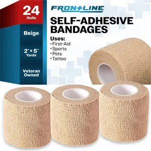 24-Rolls Self-Adhesive Bandage Wrap, Vet & Healthcare Aid Medical Tape (2 In x 5 Yds), Beige