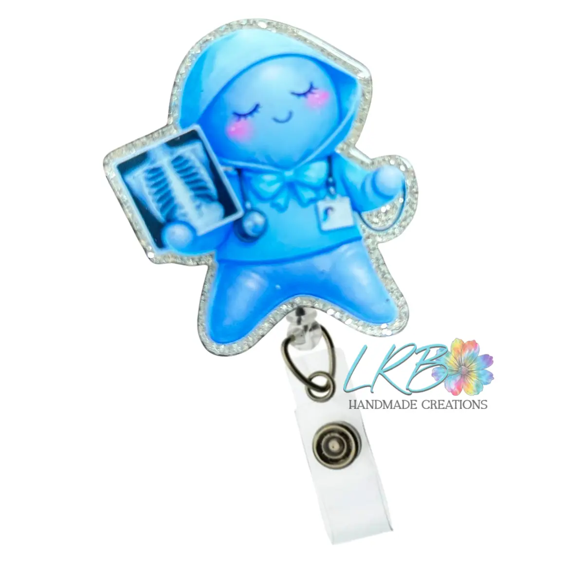 Glove Buddy Xray Badge Reel – Handmade Glove Doll Retractable ID Holder, Made to Order Badge Clip, Funny Gift for Nurses, Healthcare Workers, X-Ray Tech, Rad Tech, Radiology