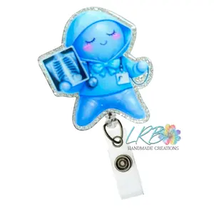 Glove Buddy Xray Badge Reel – Handmade Glove Doll Retractable ID Holder, Made to Order Badge Clip, Funny Gift for Nurses, Healthcare Workers, X-Ray Tech, Rad Tech, Radiology