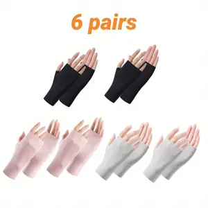 6 Pairs Sun Protection UV Gloves Sun Block Fingerless Gloves Summer Hand UV Protection Half Finger Mittens for Women Ladies,Christmas Party Gifts,Hand Tools Kits
