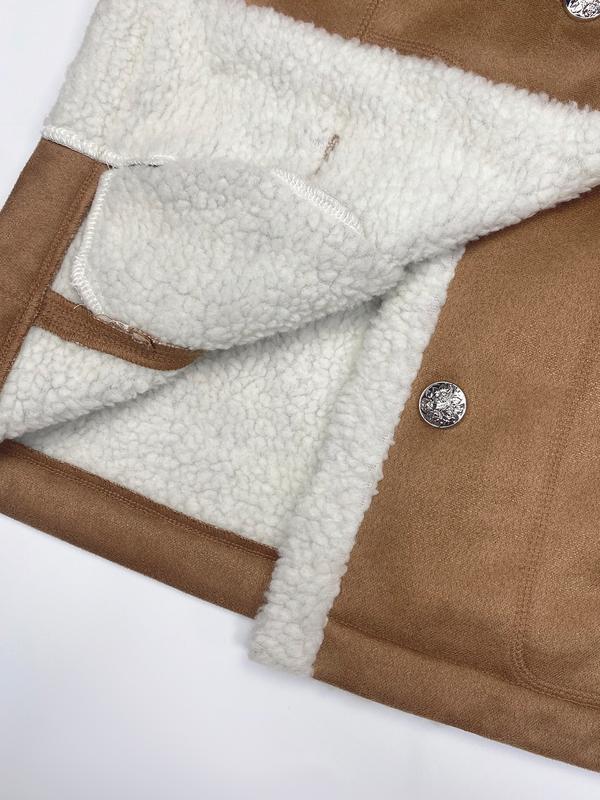 Aswulk Women's western denim retro lambskin patchwork warm suede jacket with pockets