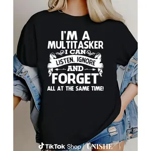 Black Men’s Tee with Bold White Retro 'I'M A MULTITASKER' Design, Short Sleeves