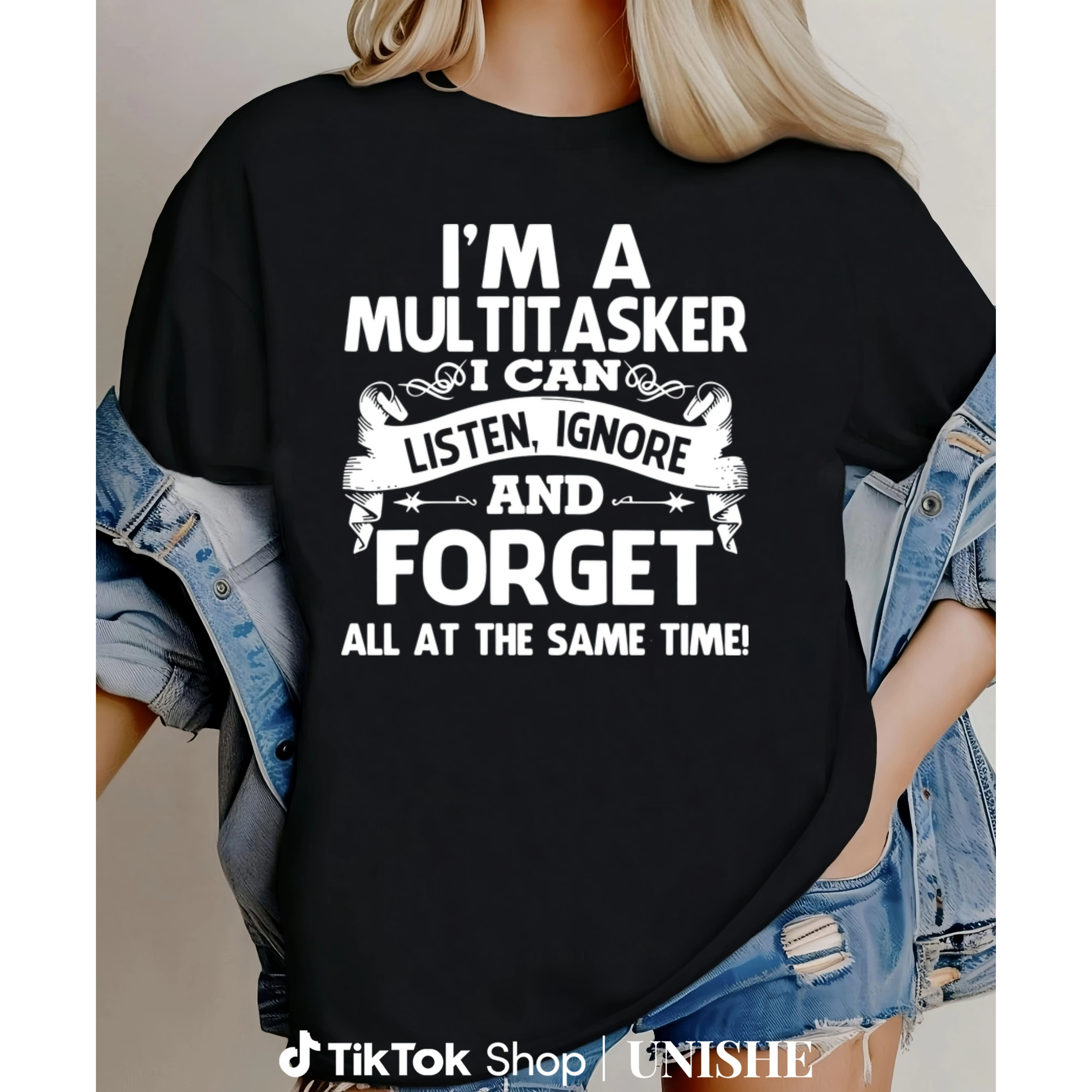 Black Men’s Tee with Bold White Retro 'I'M A MULTITASKER' Design, Short Sleeves