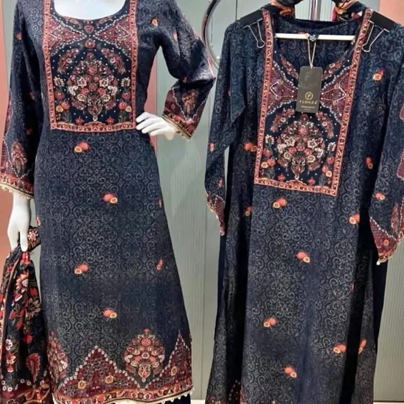 Elegant, Crepe Anarkali Suit - Beadwork, Intricate Neckline Embroidery, Digital-Printed Design, Neck Patches, Dupatta, Premium Fabric