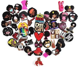 Black Girl Magic Charms for Shoe Clog Decoration - 50 PCS Colorful and Cute Designs for Girls, Adult Women - Black Lives Matter, Fashion Pink