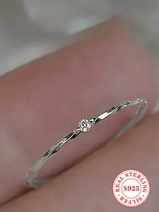 S925 Sterling Silver Simple Zirconia Ring, Fashion Accessories for Women & Girls, Trendy Fine Jewelry, All-match & Exquisite Jewelry for Birthday Gift