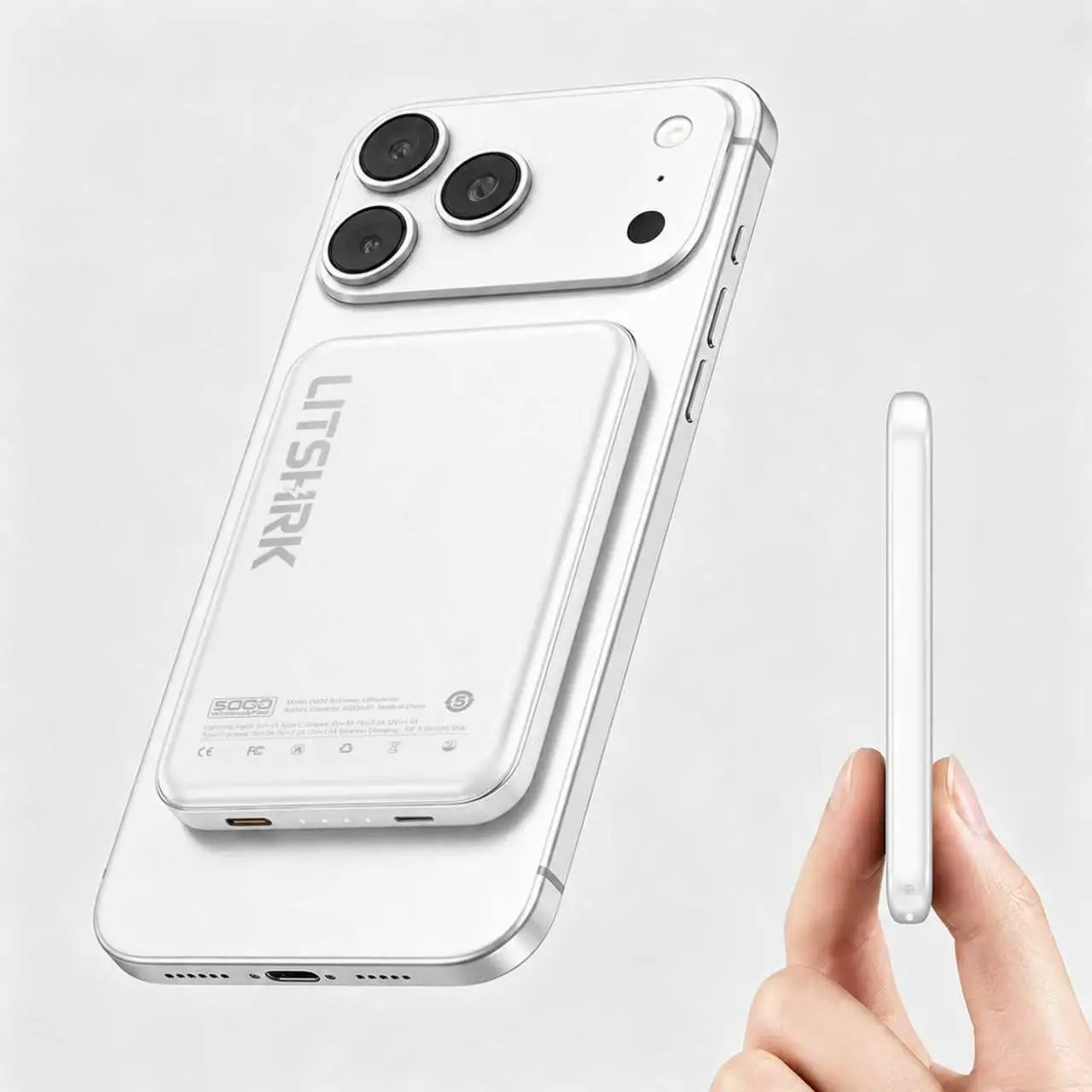 Compact Magnetic Power Bank 5000mAh, Foldable Stand, 20W Fast USB-C & MagSafe Wireless Charging, Mobile Phone Accessory, Flight-Safe, Charges 3 Devices, LED Display, for iPhone 17/16/15/14/13/12, Everyday Carry, Accessories