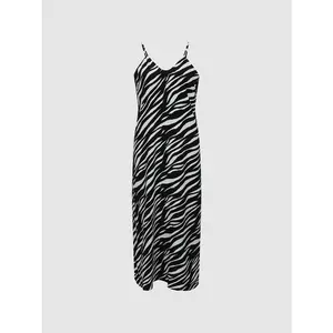 URBAN REVIVO Women's 2026 Summer Thin Zebra Print Spaghetti Strap Straight Midi Dress - Chic Casual Wear Sleeveless Dress with Comfortable Fabric Skirt