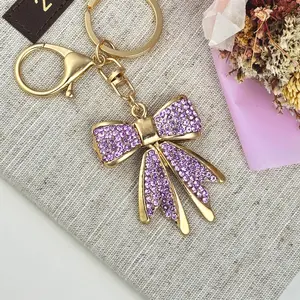 Purple Rhinestone Bow Keychain by Stella Amoré – New Car Driver Gift, Bow Charm, Cute Balletcore Bag Keyring, Stocking Stuffer Gift for Mom