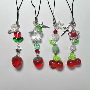 Cherry and strawberry beaded keychain & phonestrap