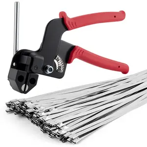 Stainless Steel Cable Tie Gun Kit with 100PCS 11.8" UV-Resistant 304 Heavy Duty Zip Ties for Chain Link Fences Exhaust Pipes Outdoor Use 200LBS Tensile Strength