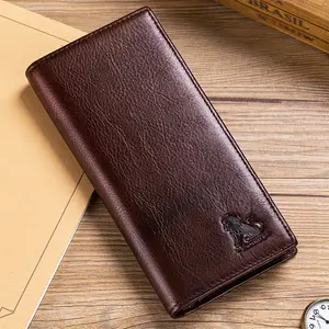 Genuine Leather Vertical Long Wallet Unisex RFID Blocking Multiple Card Slots Coin Pocket Large Capacity Photo Holder Daily Travel Work Business Casual Perfect for Valentine's Day Father's Day Christmas Holiday Gift