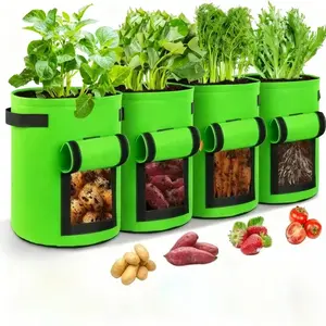 4Pcs Potato Grow Bags with Access Flap & Handles, reusable planting bag, flowerpot, 13.78×11.81in