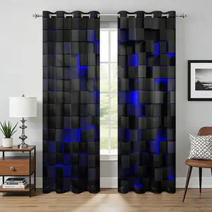 Black Red Geometric Cube Printed Curtains, 2 Panels Darkening Decoration Curtains for Gaming Room Bedroom Living Room, Modern Industrial Style Home Decor, Perfect Gift for Gamers Boyfriend